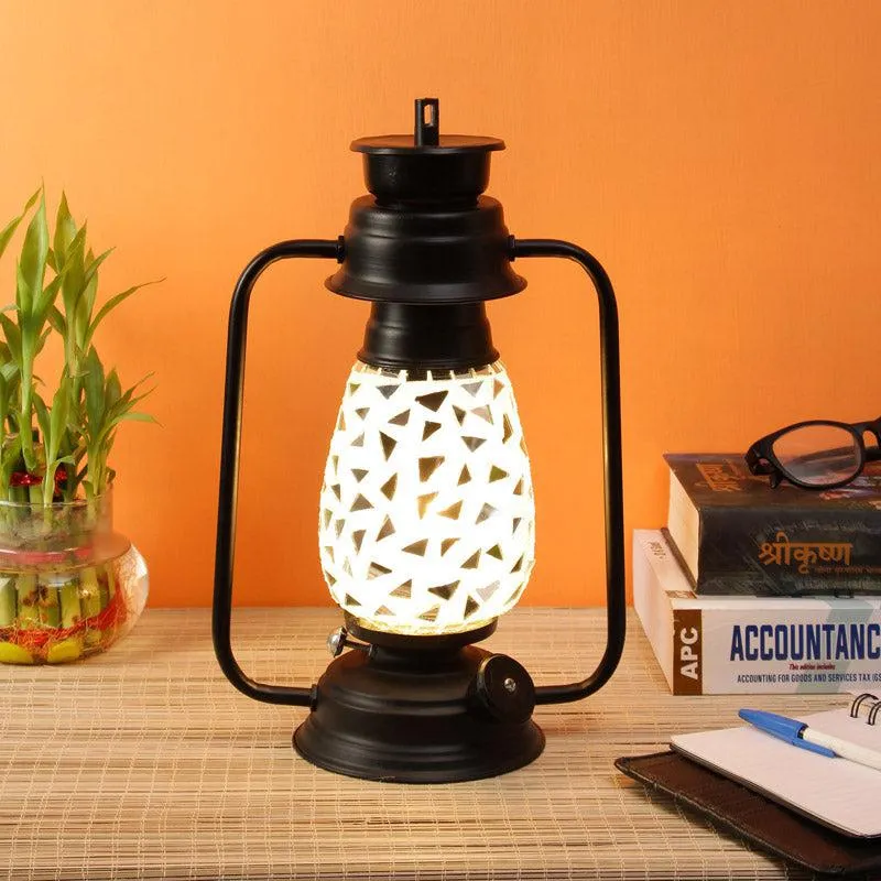 Dvija Mosaic Lantern Iron Table Lamp - Black,Silver media 1
