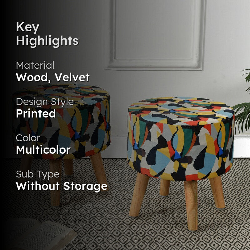 Colorway Abstract Print Multicolor Engineered Wood Ottomans - Set Of Two media 2