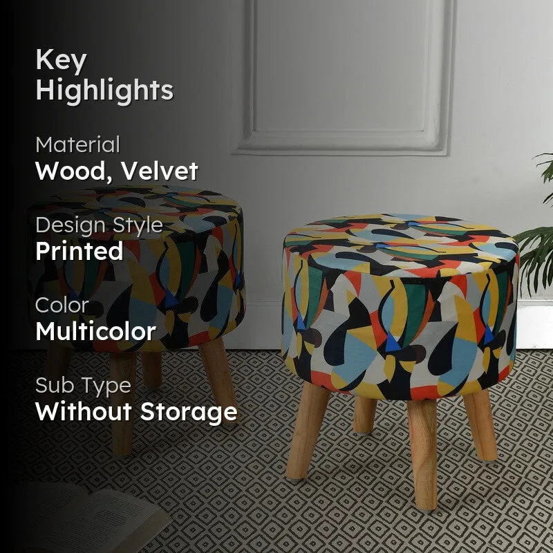 Colorway Abstract Print Multicolor Engineered Wood Ottomans - Set Of Two media 2