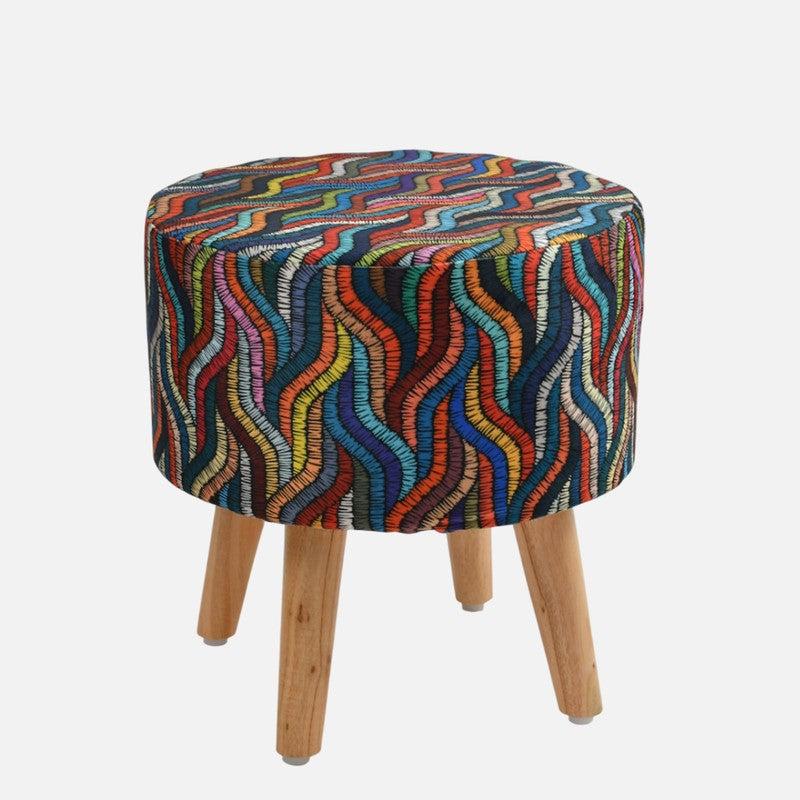 Ripple Chindi Print Multicolor Engineered Wood Ottomans - Set Of Two media 4