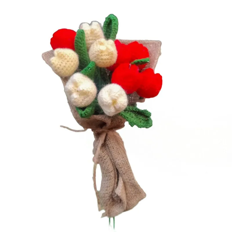 Crochet Handmade Rose Bouquet (White,Red) - Set of Twelve media 3