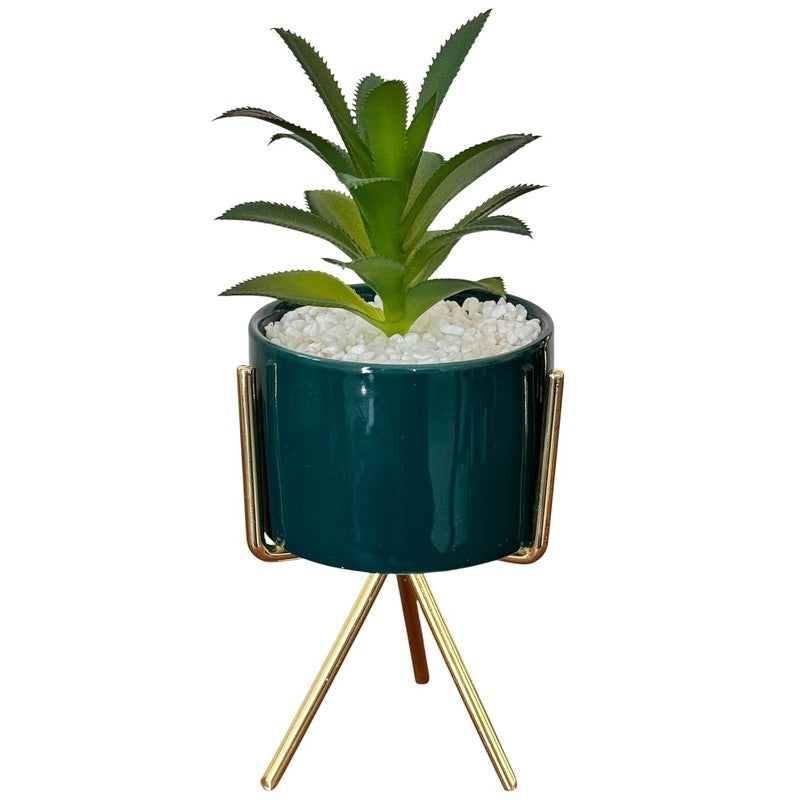 Verdan Ceramic Planter With Artificial Plant - Green media 3