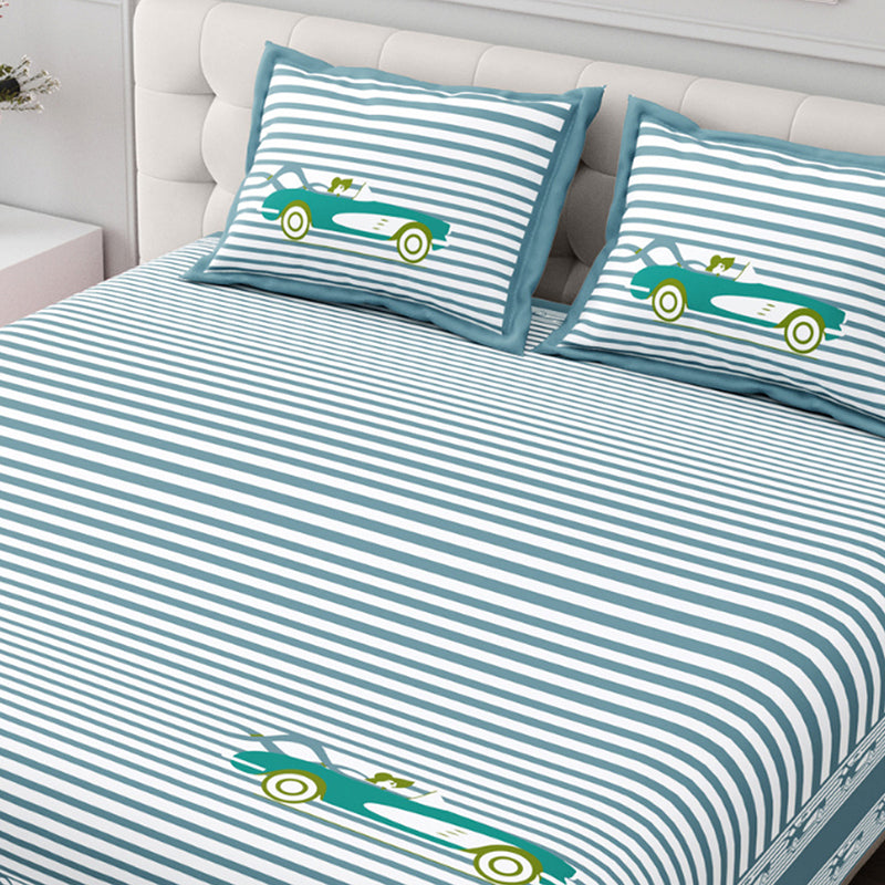 Illusion Stripey Race Cotton Bedsheet (Blue) - 200 TC media 4