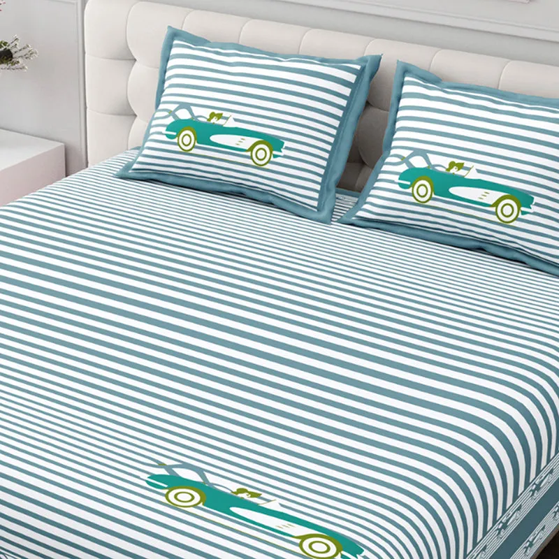 Illusion Stripey Race Cotton Bedsheet (Blue) - 200 TC media 4