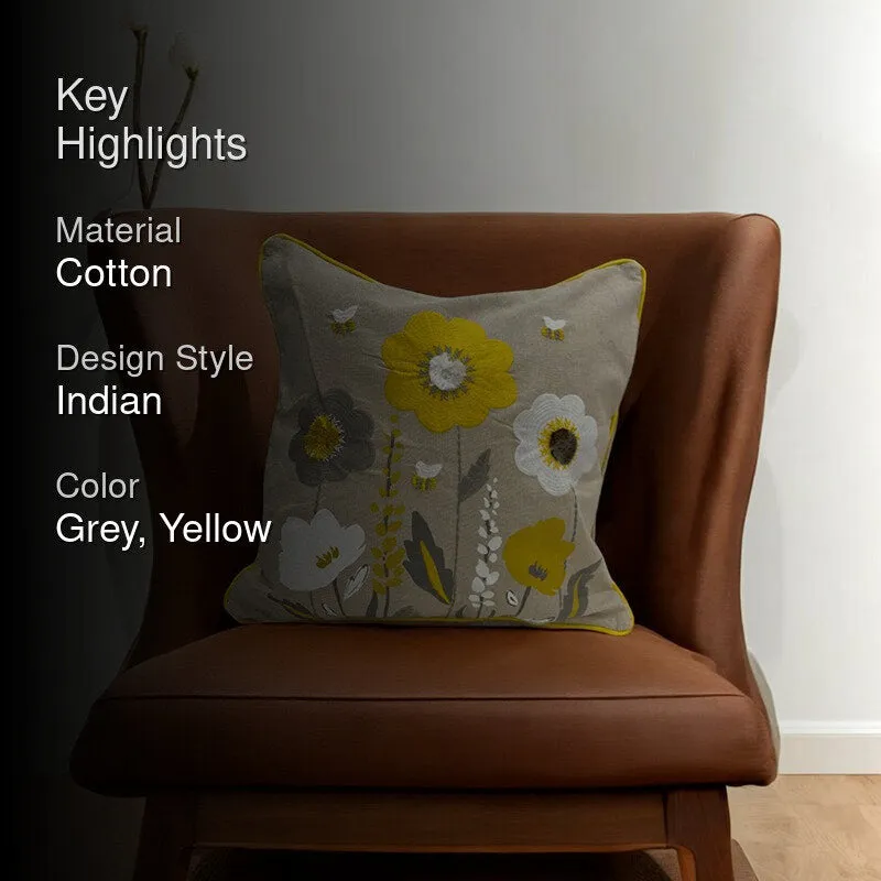 Ochre Flowers Tufted Cushion Cover - Yellow & Grey media 2