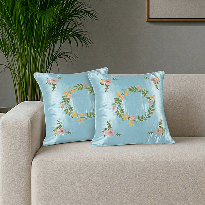 Spring Embroidered Cushion Cover - Set Of Two - 16 x 16 Inches