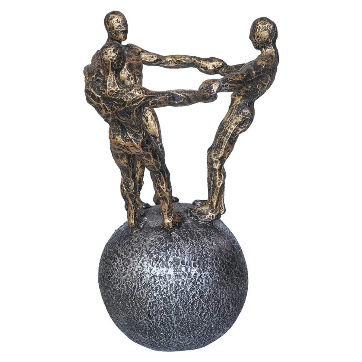 Side view of abstract human figurine showpiece in gold and grey