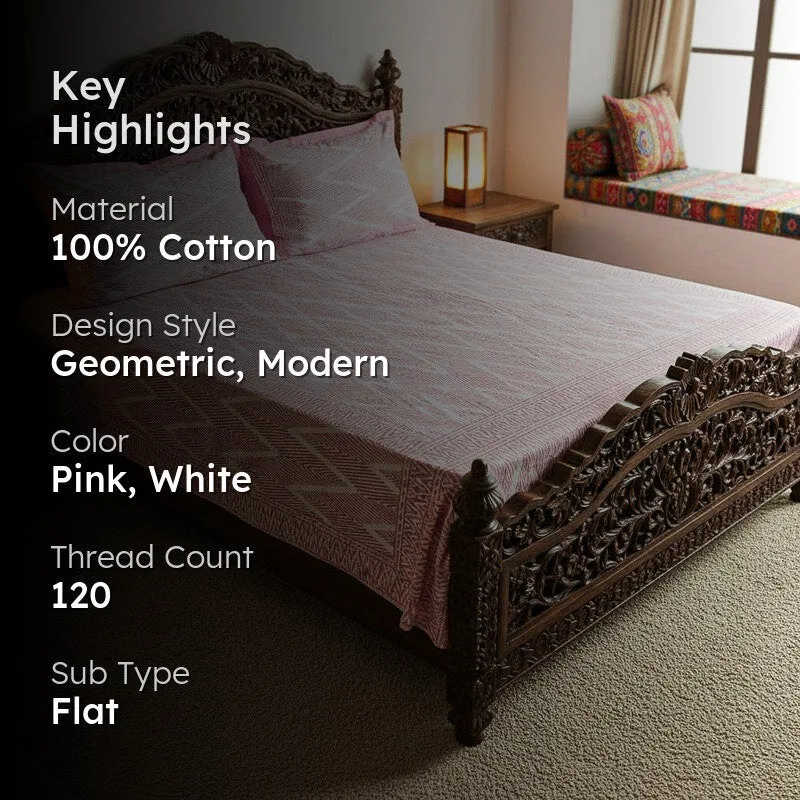 Jorie Geometric Printed Cotton Bedsheet (Pink) - 120 TC media 2