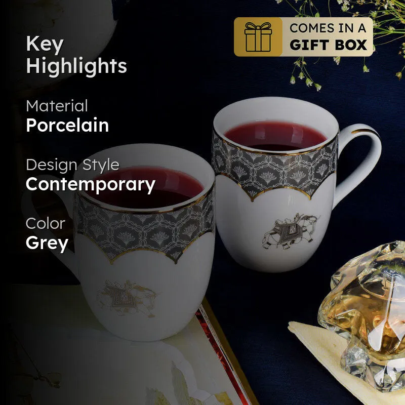 Gilded Legacy Coupe 24k Gold Brushed Porcelain Coffee Mug (280 mL Each/Grey) - Set Of Two media 2