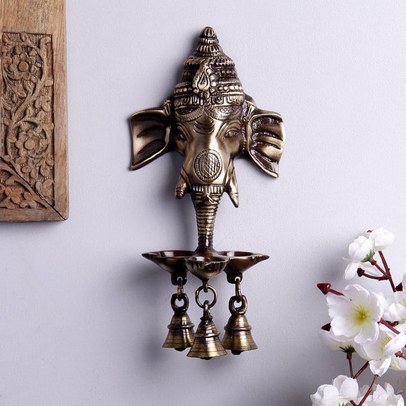 Ganesha Deepak Diya With Bell Wall Hanging media 3