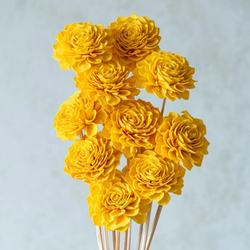 Musa Sola Wood Rose Flower Stick (Yellow) - Set Of Ten media 3