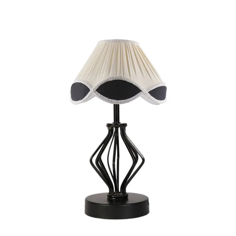 Aurevien Cotton Table Lamp With Wooden Base - Ivory media 5