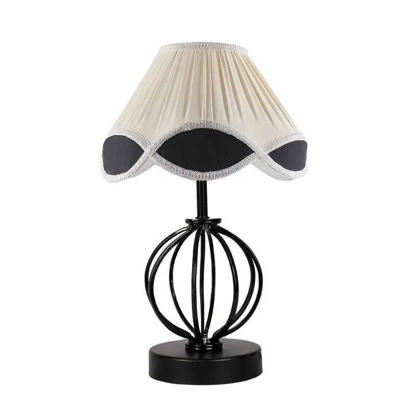 Auryssa Cotton Table Lamp With Wooden Base - Ivory media 5