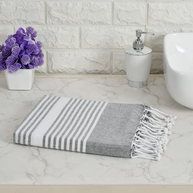 Loomera Striped Cotton Bath Towel - Grey & White media 1