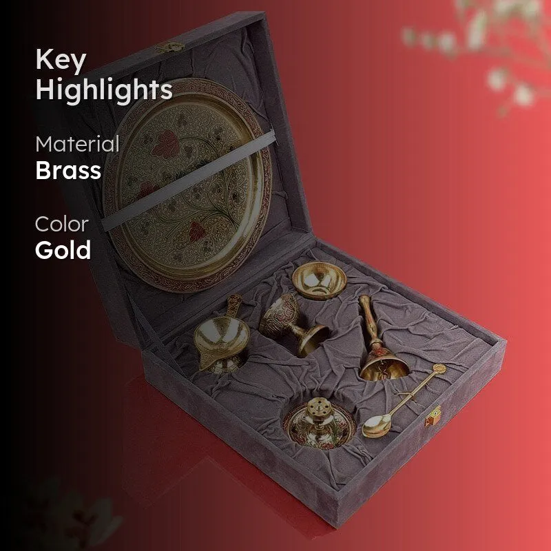 Decorative Brass Puja Thali With Velvet Box media 2