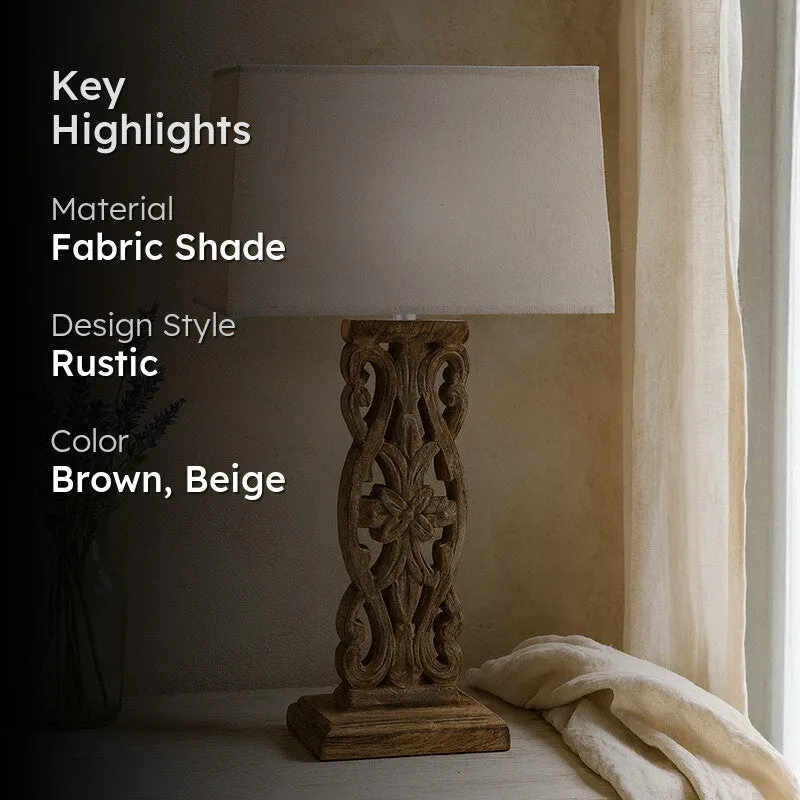 Meraki Carved Fabric Table Lamp - Brown,Beige media 2