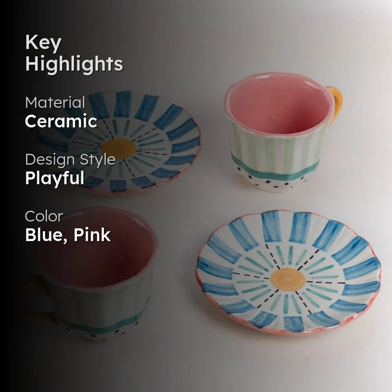 Fleur Bleu Handpainted Ceramic Tea Cup & Saucer (240 mL Each)- Set of Two media 2