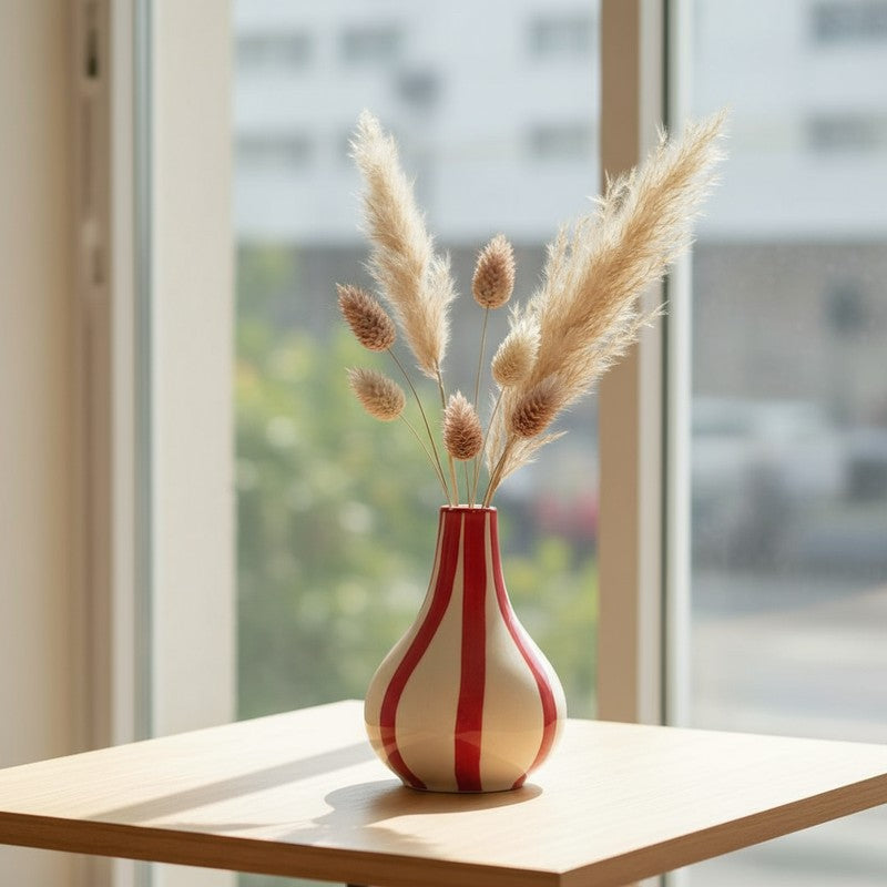 Waveon Ceramic Flower Vase - White,Red media 8