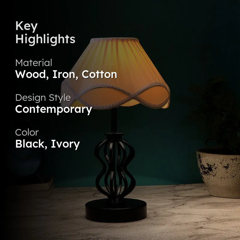 Auralinea Cotton Table Lamp With Wooden Base - Ivory media 2