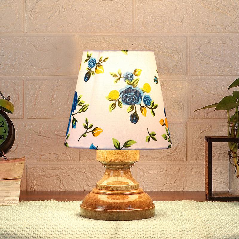 Harolda Blue Fleur Fabric Table Lamp - Multicolor