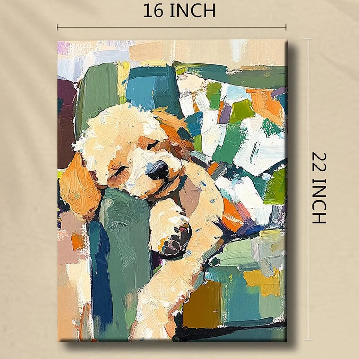 Front view of abstract sleeping puppy canvas painting