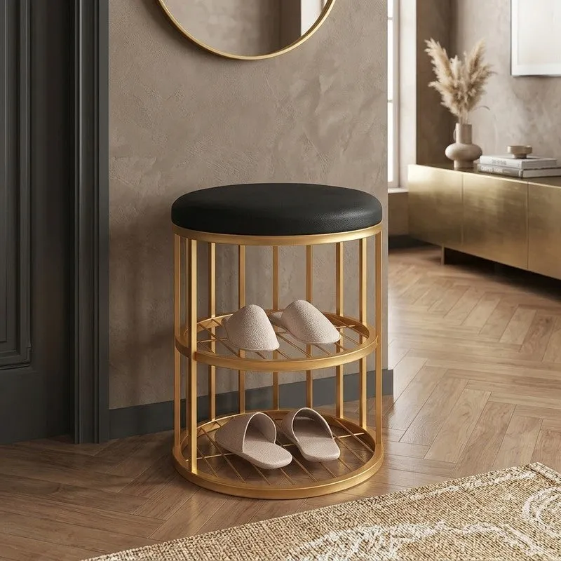 Lightweight Metal Shoe Rack - Gold,Black media 1