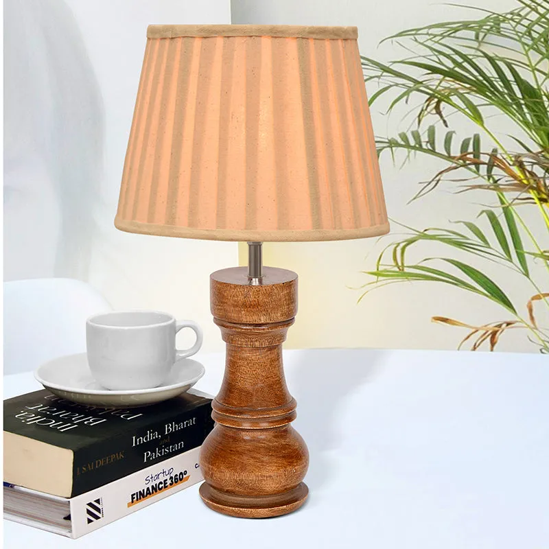 Pleated Rook Wooden Table Lamp - Ivory,Brown media 3