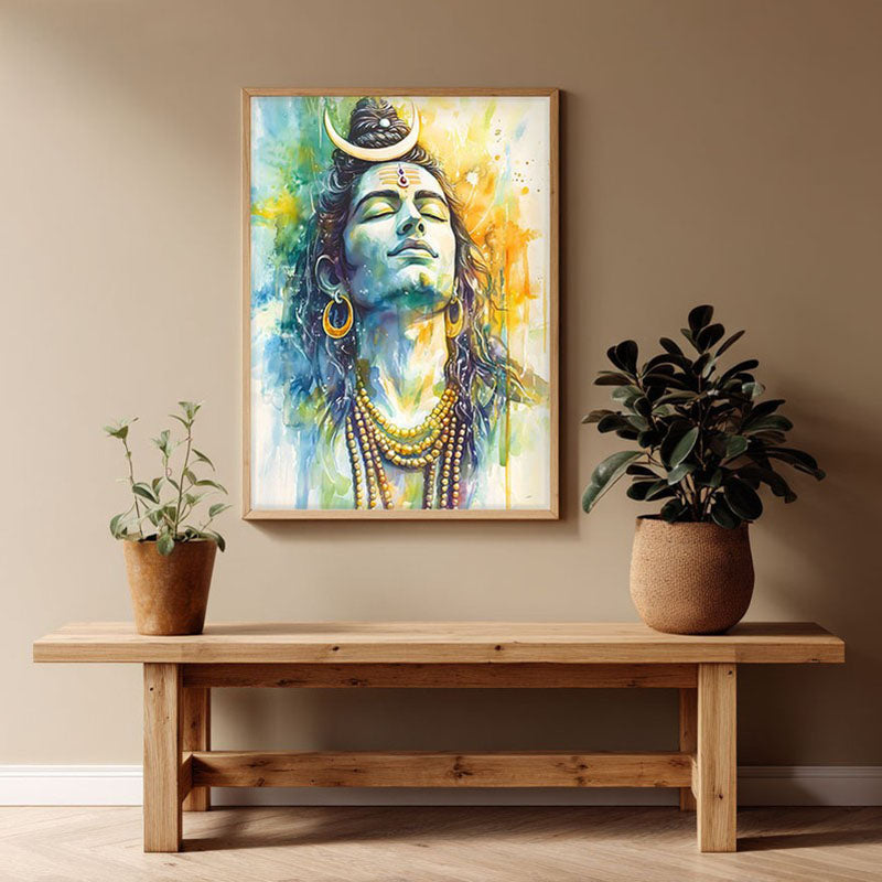 Shri Dakshinamurthi Spiritual Archival Paper Wall Painting - Natural Brown Frame