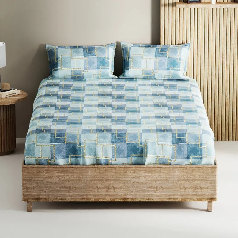 Irvyn Cotton Bedsheet (Blue) - 144 TC media 3