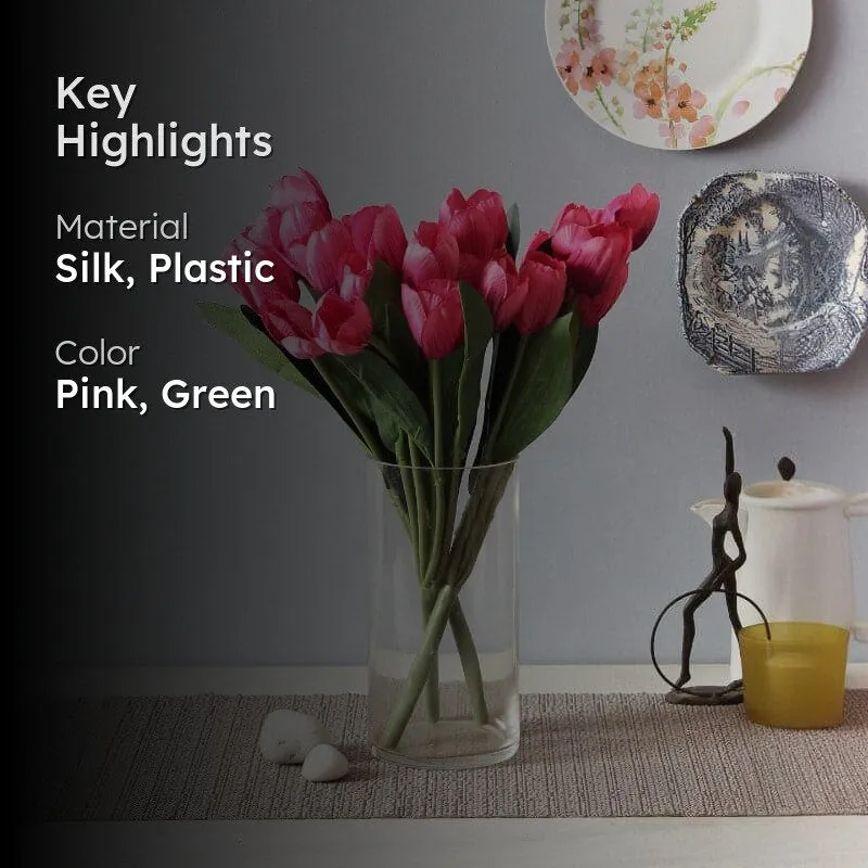 Faux Tulip Plastic Artificial Flower Bunch - Dark Pink media 2