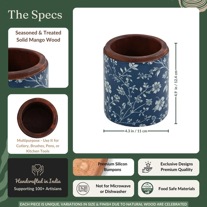 Indigo Vines Wood Cutlery Stand media 11