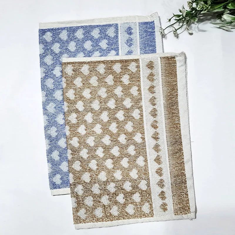 Love Lace Cotton Hand Towel (Brown & Blue) - Set Of Two media 1