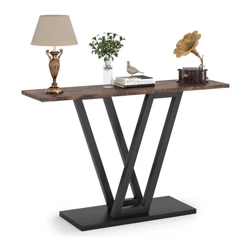 Sleek Industrial Console Table with Wooden Top - Medium media 4