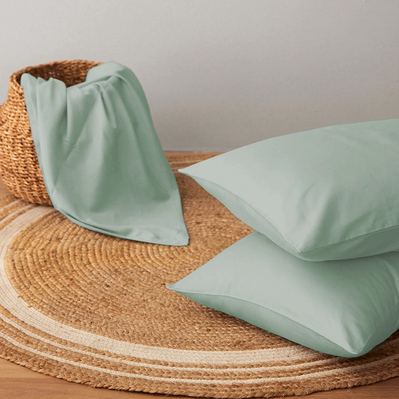 Maison Solid Cotton Pillow Cover (Sage,400TC) - Set Of Two media 4
