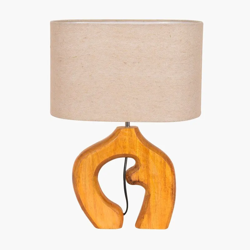 Zen Glow Contemporary Wooden Fabric Table Lamp - Beige,Brown media 3