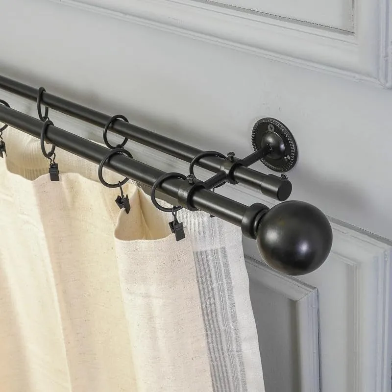 Orbette Duo Extendable 1" Double Curtain Rod With Round Finial & Brackets media 1
