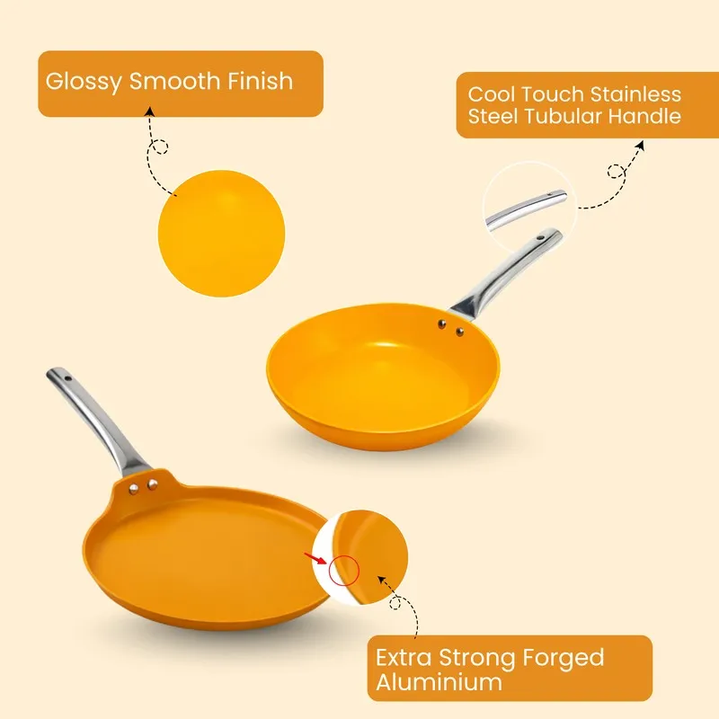 Salford Ceramic Forged Non Stick Frypan & Tawa (Mustard Yellow) - Set of Two media 7