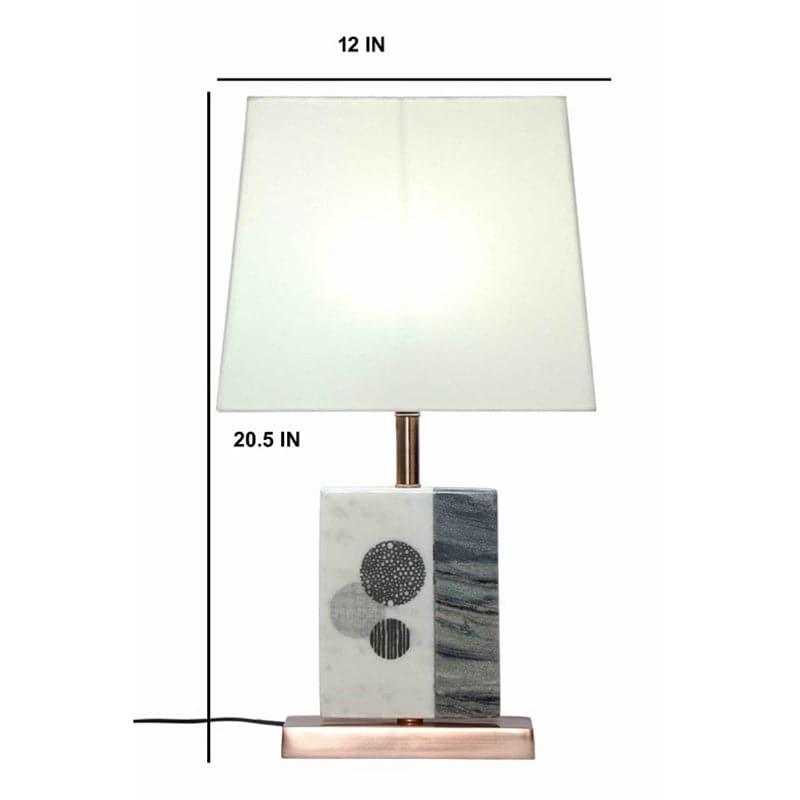 Blaze Printed Fabric Table Lamp With Marble & Copper Base - White,Black media 4