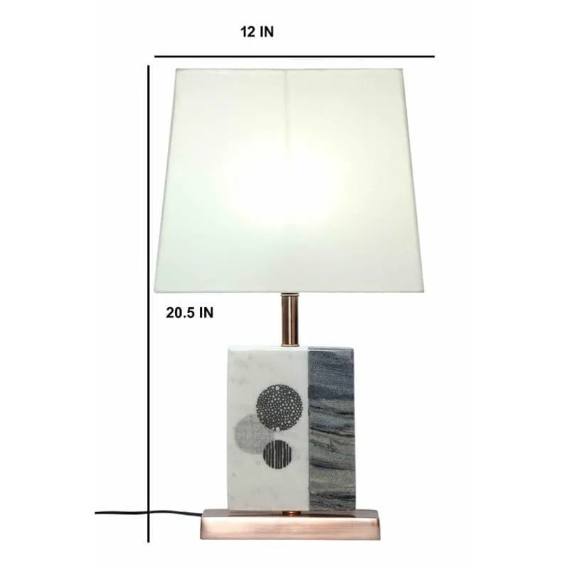 Blaze Printed Fabric Table Lamp With Marble & Copper Base - White,Black media 4
