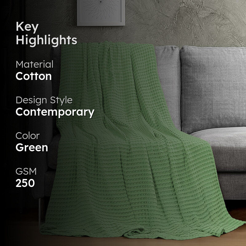 Urban Space Waffle Cotton Blanket (Sage Green) - 250 GSM media 2