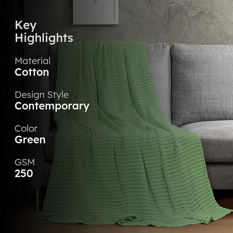 Urban Space Waffle Cotton Blanket (Sage Green) - 250 GSM media 2