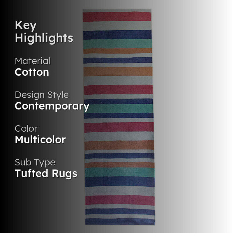 Sea Breeze Stripes Woven Bedside Cotton Rug media 2