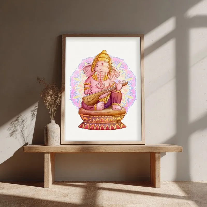 Veena Vinayaka Archival Paper Wall Art - Natural Brown Frame media 1
