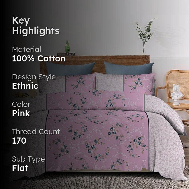 Floral Bouquet Cotton Bedsheet (Magenta) - 170 TC media 2