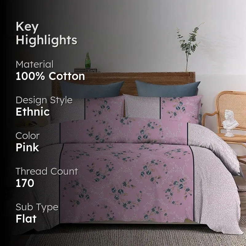 Floral Bouquet Cotton Bedsheet (Magenta) - 170 TC media 2