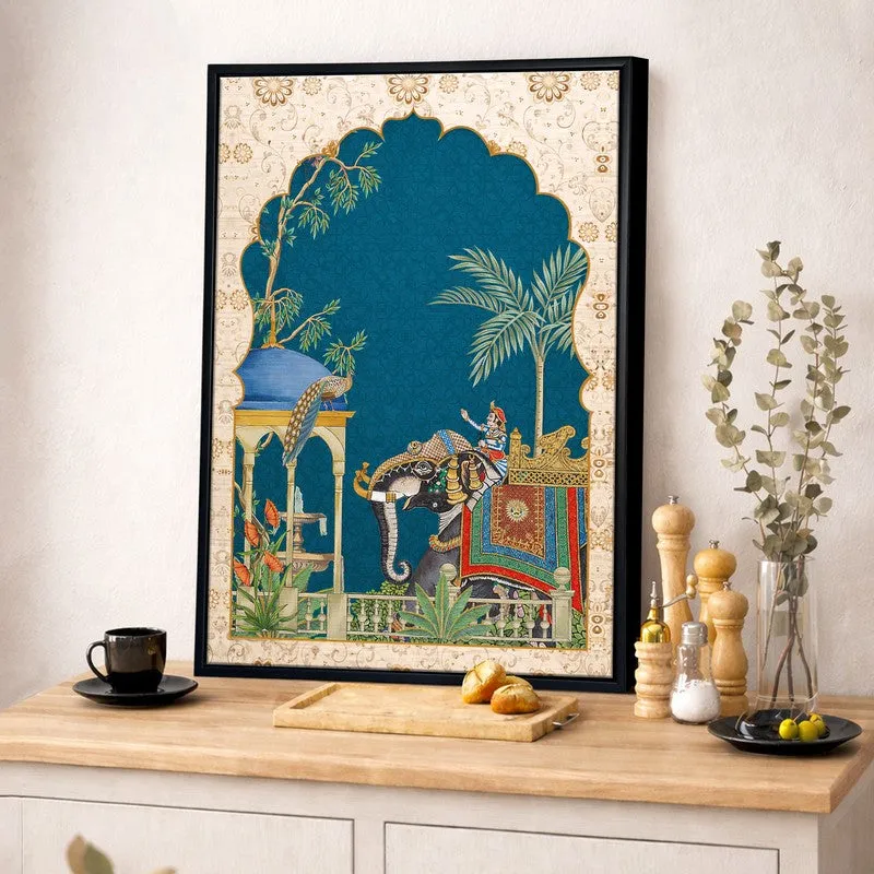 Jharokha Mughal Elephant Canvas Wall Painting With Frame media 4
