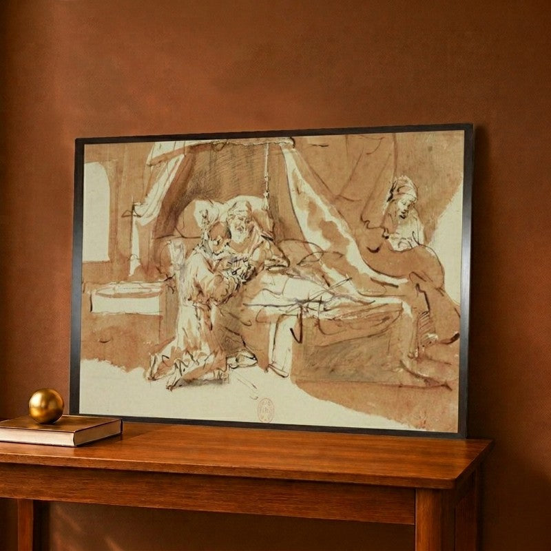 Isaak Blessing Jacob And Esau Canvas Wall Painting - 18 x 12 Inches