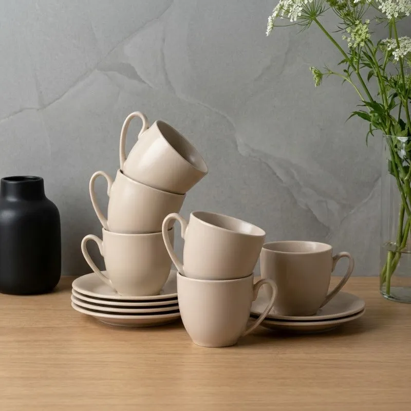 CozySip Porcelain Cup & Saucer (Ivory/200 mL Each) - Set of Six - 1