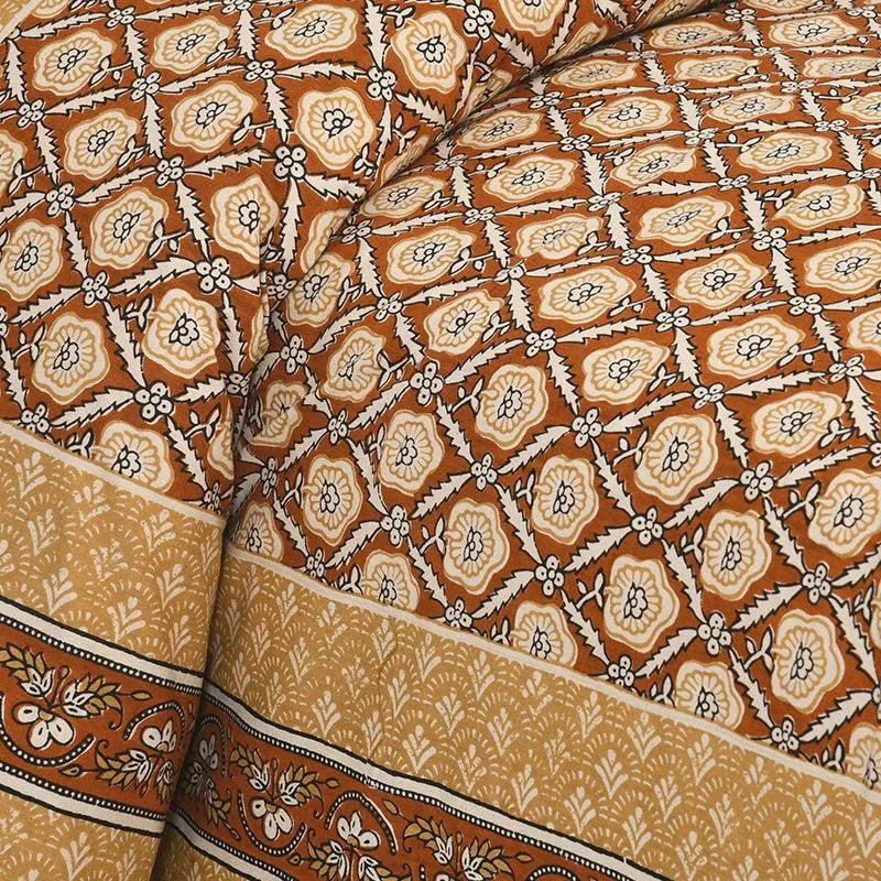 Opala Printed Cotton Bedsheet (Brown) - 160 TC media 3