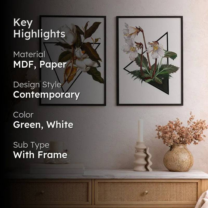 GeoFlora Paper Wall Painting With MDF Frame (Black) - Set Of Two media 2